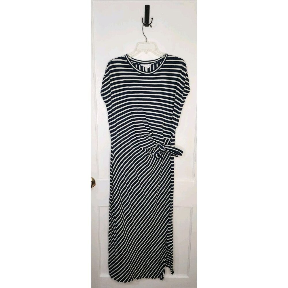 Apiece Apart Vanina Cinched Waist Dress Size XL Organic Cotton Navy Stripe